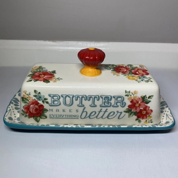 The Pioneer Woman Butter Makes Everything Better Floral Stoneware 2 Pc Dish, NWT - Picture 4 of 12
